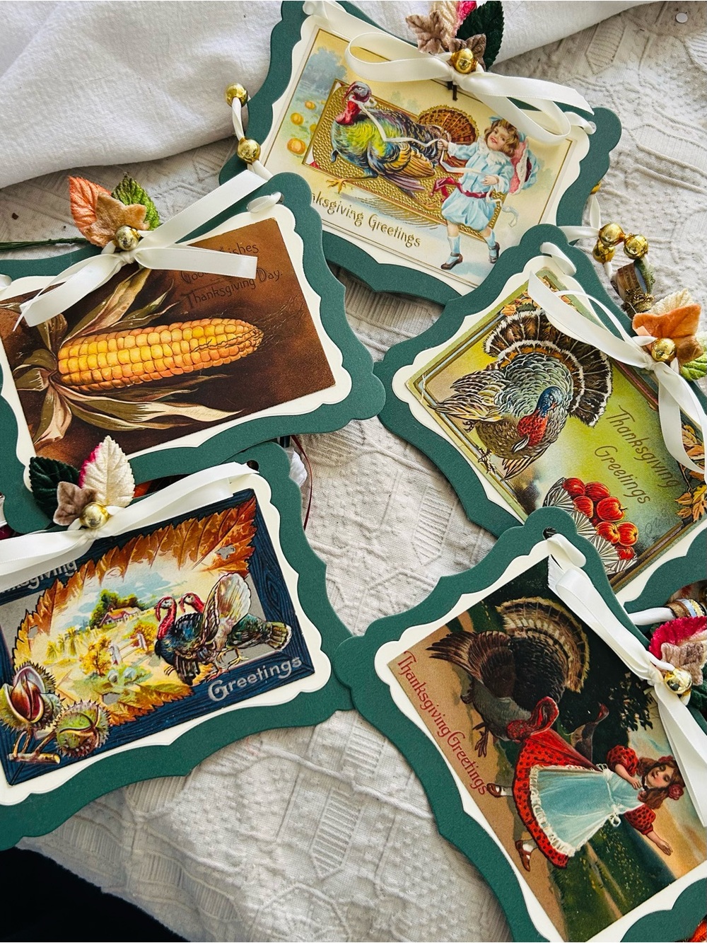 Thanksgiving garland 1900s vintage repurposed holiday postcards